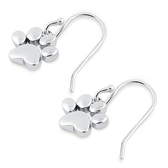 Sterling Silver Paw Earrings Womens Casual Pet Lovers Dangle Boho Accessory New - Picture 1 of 2